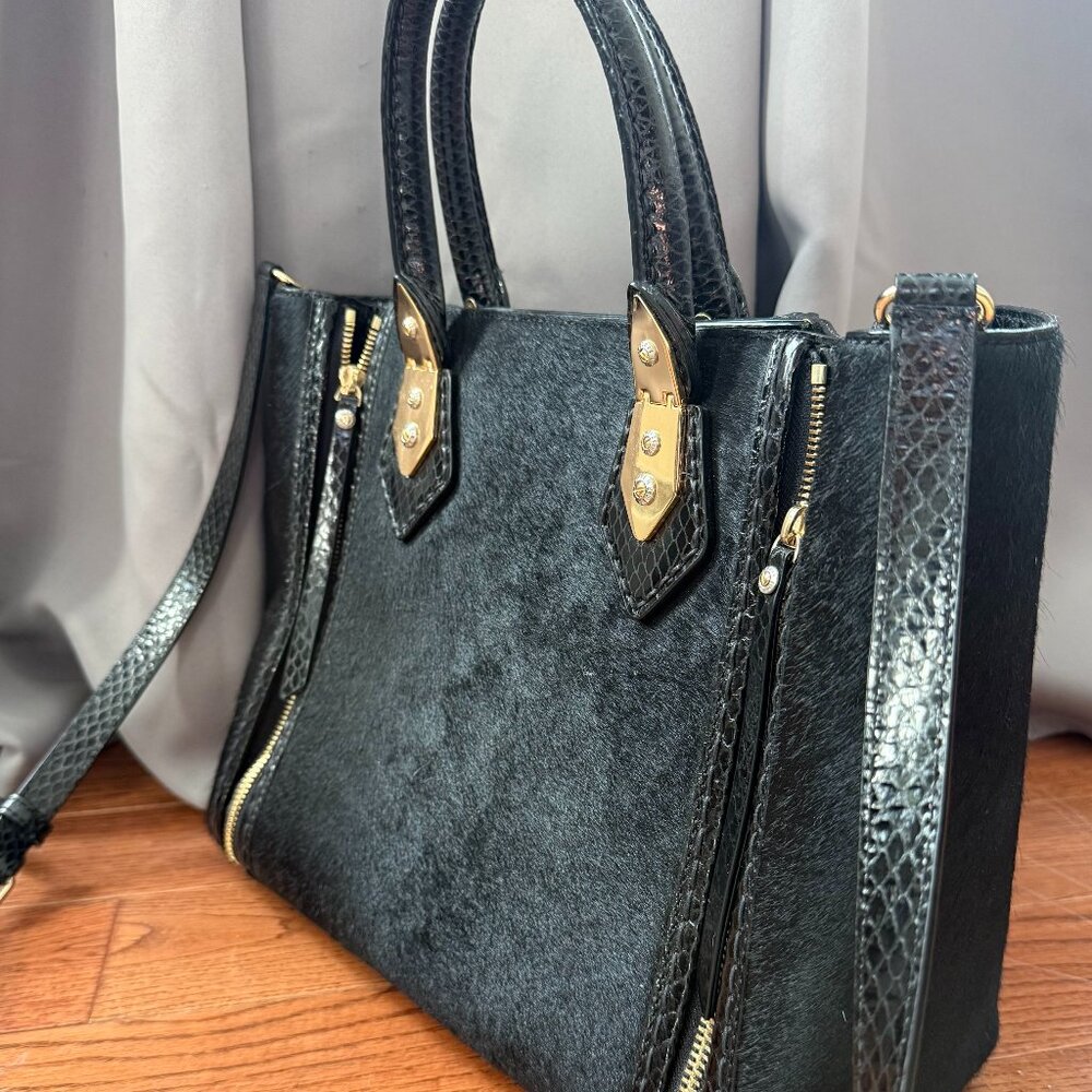 Large Henri Bendel Limited Edition Cowhide & Snake Embossed Leather Handbag